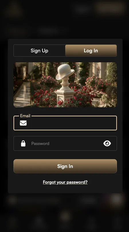 Harry Casino login screen with email and password fields